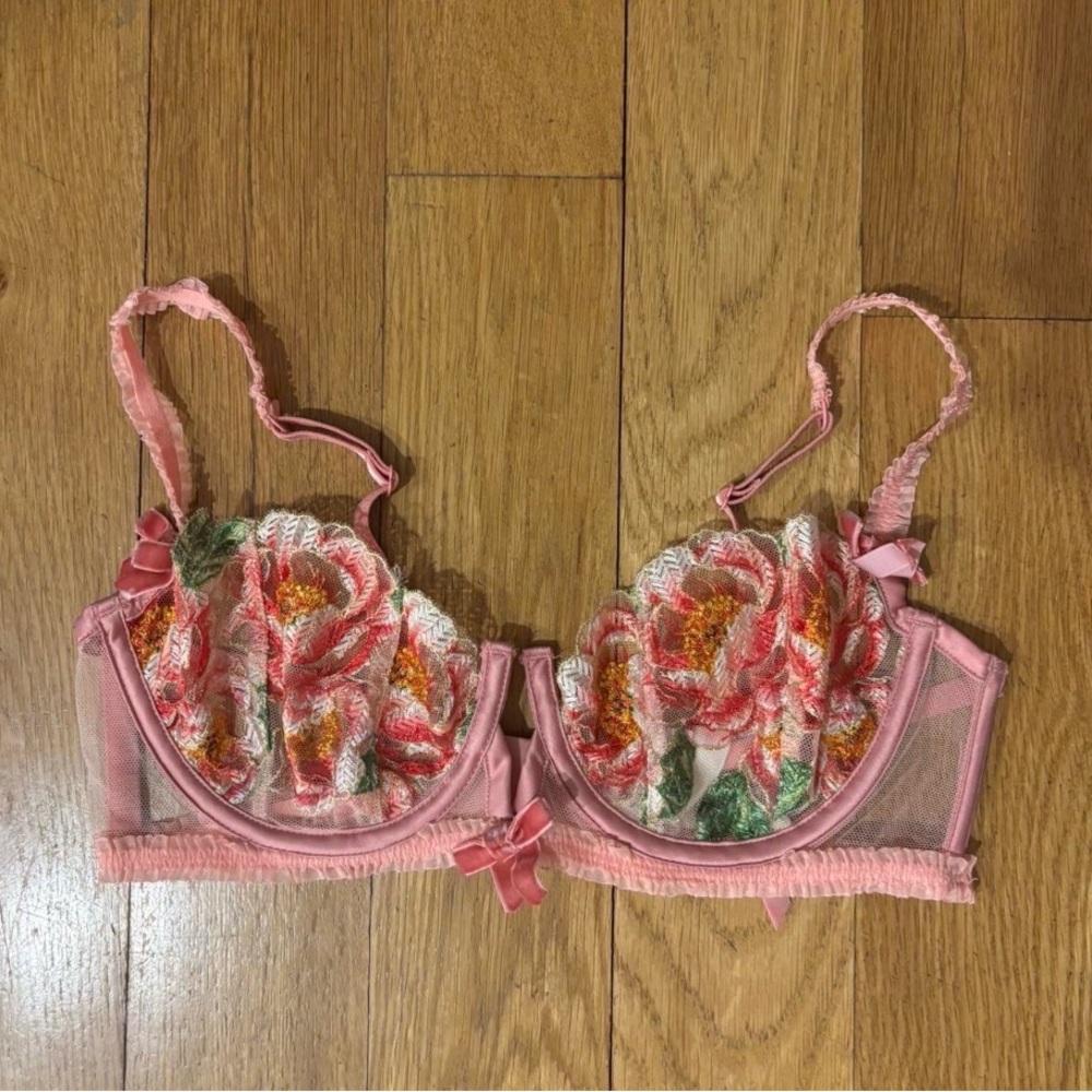 For Love & Lemons Delicate Pink Floral Embroidered Balconette Bra